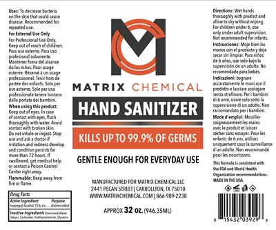 946.35 mL Label Gel (Matrixchem Handsani Gel 32oz Fda)